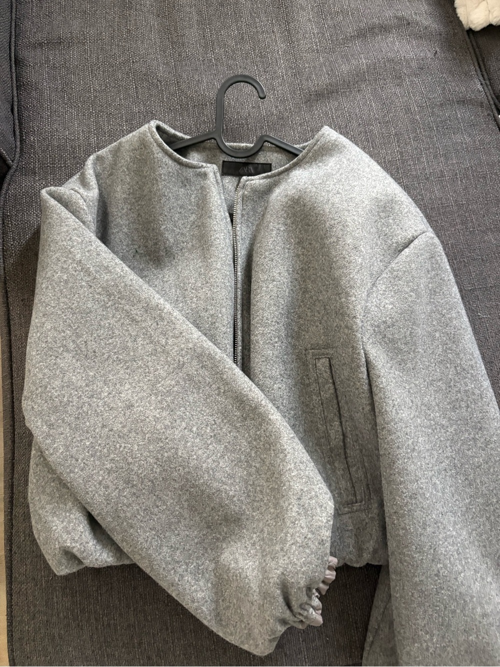 Zara Light Gray Cropped Bomber Jacket